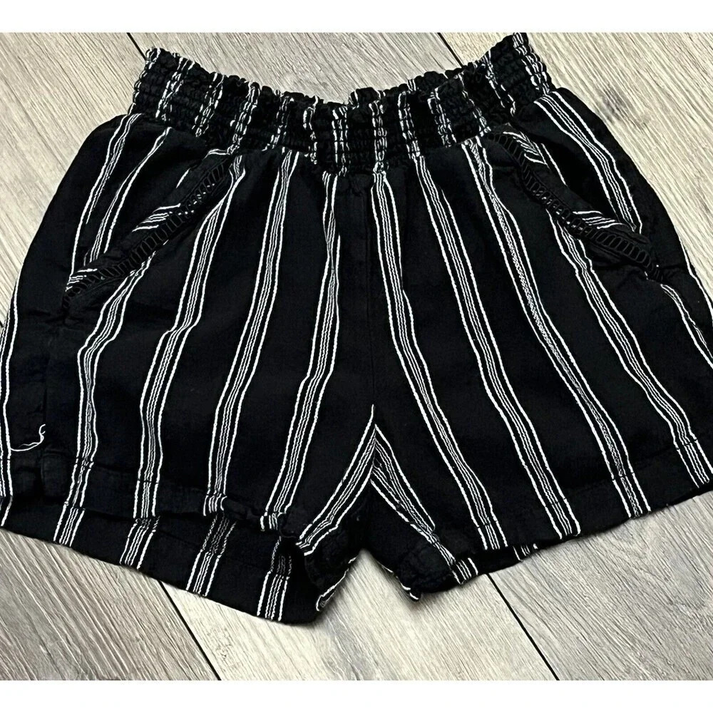 BRIGGS NEW YORK WOMEN'S LINEN BLEND PULL ON SUMMER SHORTS BLK WHITE BEACH BOHO S - Picture 9 of 9